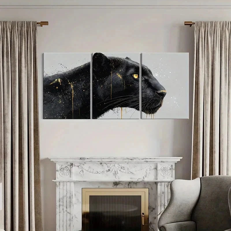 3pcs Black & White Abstract Black Panther Wall Art Set Canvas Framed 60x90cm - High Quality Print 100% Australian Made Wall Canvas Ready to Hang