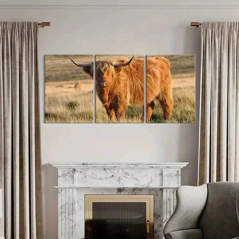 3pcs Cow in a Grassland Modern Painting Wall Art Set Canvas Framed 40x60cm - High Quality Print 100% Australian Made Wall Canvas Ready to Hang