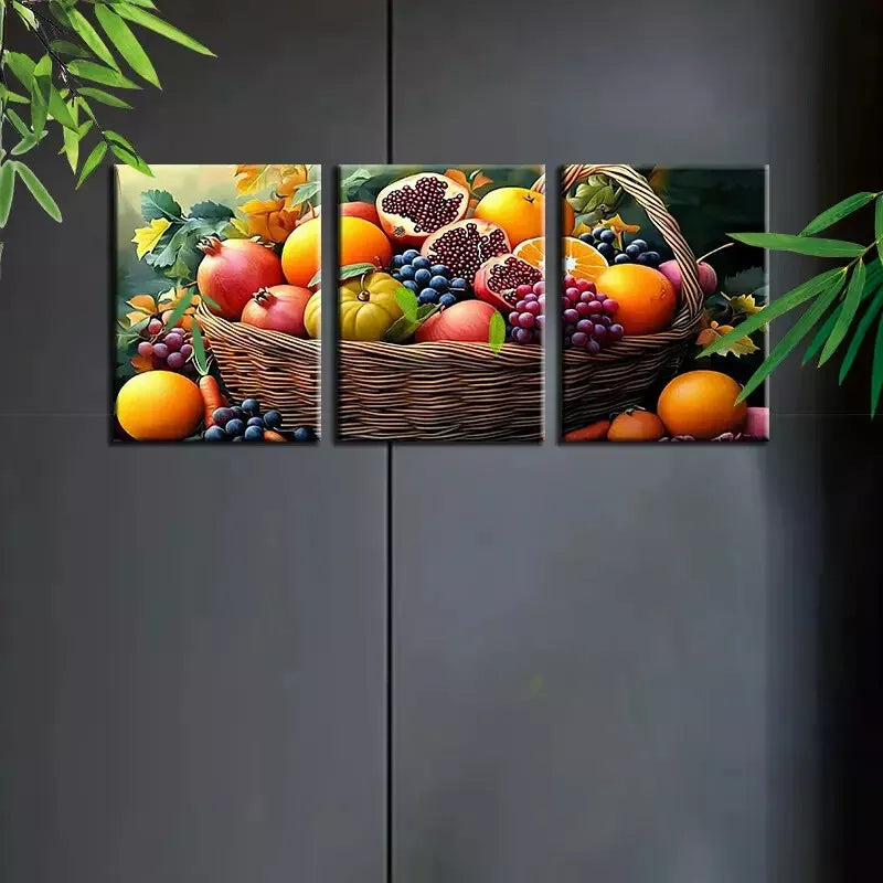 3pcs Charming Fresh Sweet Fruit Basket Kitchen Walls Wall Art Set Canvas Framed 50x70cm - High Quality Print 100% Australian Made Wall Canvas Ready to Hang