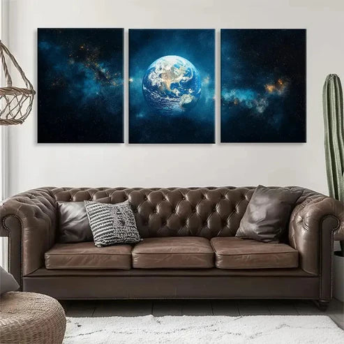 3pcs Stunning Cosmic View of the Earth Perfect Wall Art Canvas Unframed - High Quality Print 100% Australian Made Wall Canvas