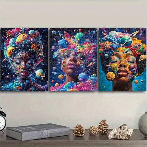 3pcs Art Deco Modern Colorful Face Design Wall Art Canvas Unframed - High Quality Print 100% Australian Made Wall Canvas