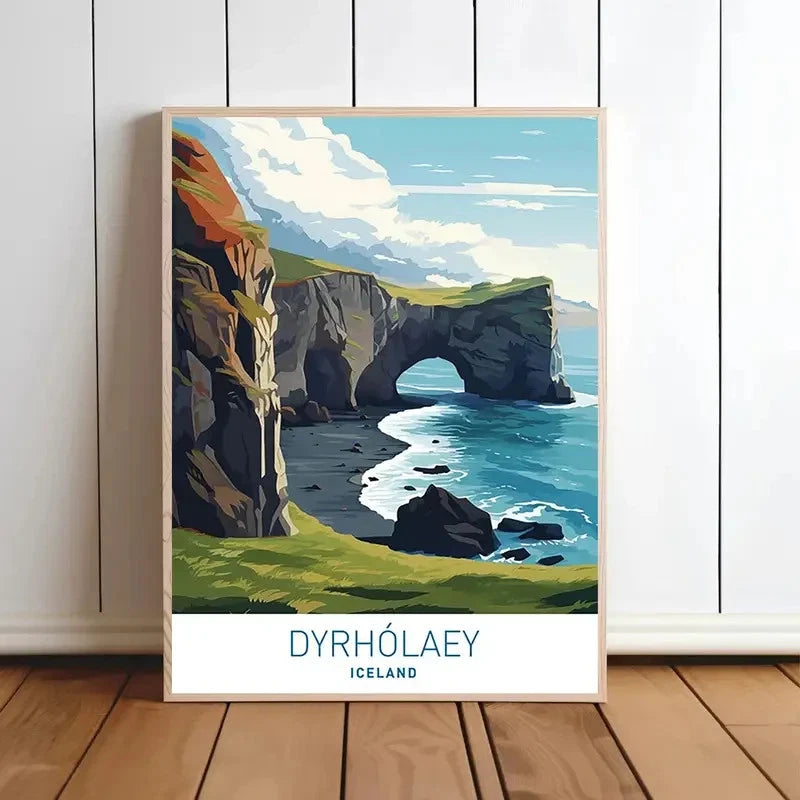 Dyrhólaey Iceland Vibrant Coastal Landscape Travel Poster Print Wall Art