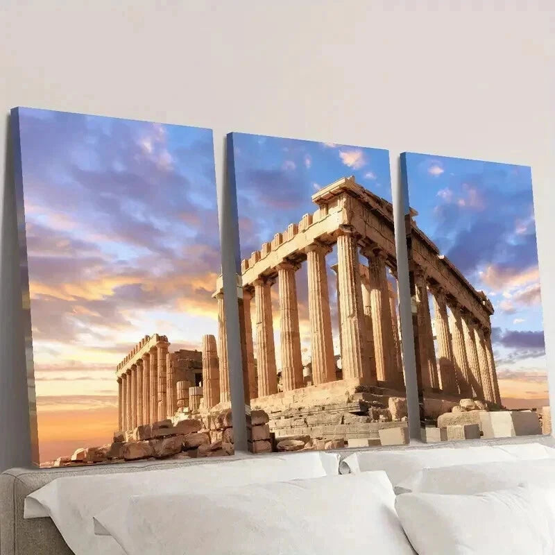 3pcs Acropolis And Parthenon of Greece Wall Art Set Canvas Framed 50x70cm - High Quality Print 100% Australian Made Wall Canvas Ready to Hang