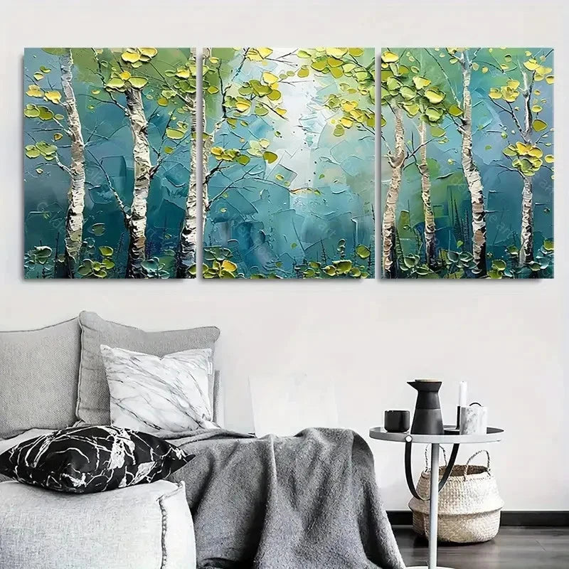 3pcs Abstract Birch Trees Spring Greenery Wall Art Set Canvas Framed 40x60cm - High Quality Print 100% Australian Made Wall Canvas Ready to Hang