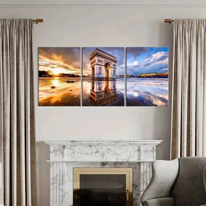 3pcs Famous Building Arc De Triomphe Wall Art Set Canvas Framed 40x60cm - High Quality Print 100% Australian Made Wall Canvas Ready to Hang