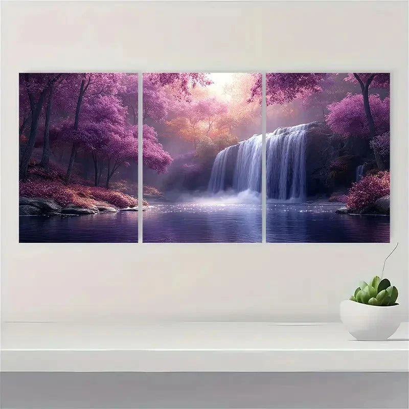 3pcs Purple Trees Forest Landscape Wall Art Set Canvas Framed 40x60cm - High Quality Print 100% Australian Made Wall Canvas Ready to Hang
