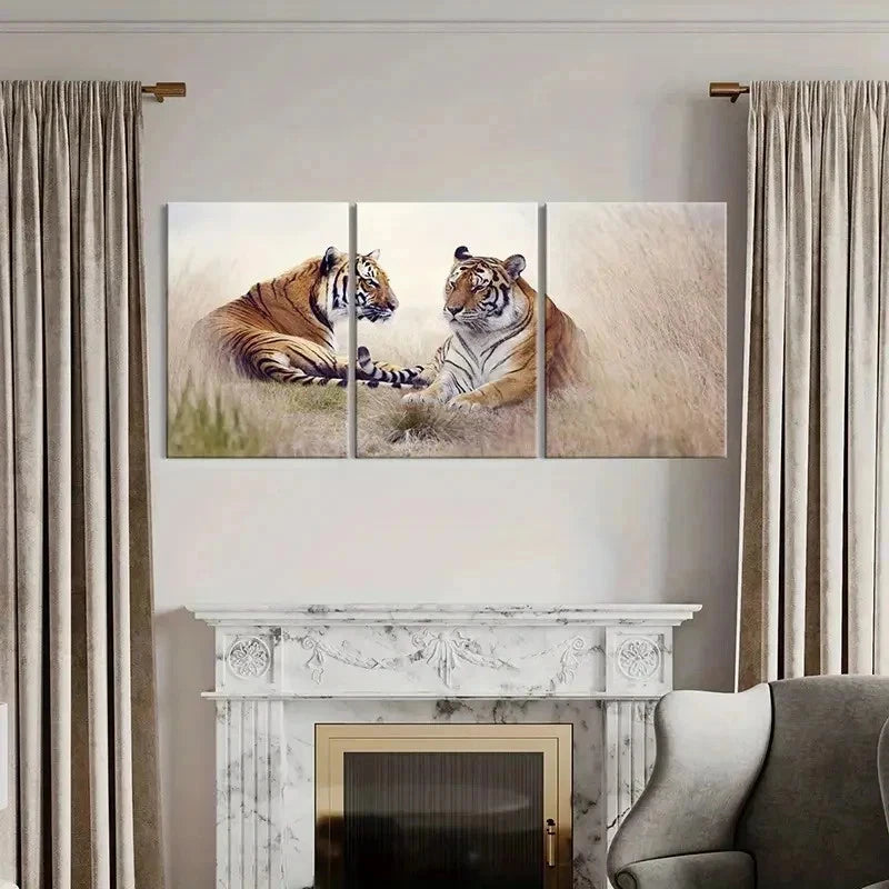 3pcs Two Tigers Tiger Couple Modern Wall Art Set Canvas Framed 40x60cm - High Quality Print 100% Australian Made Wall Canvas Ready to Hang