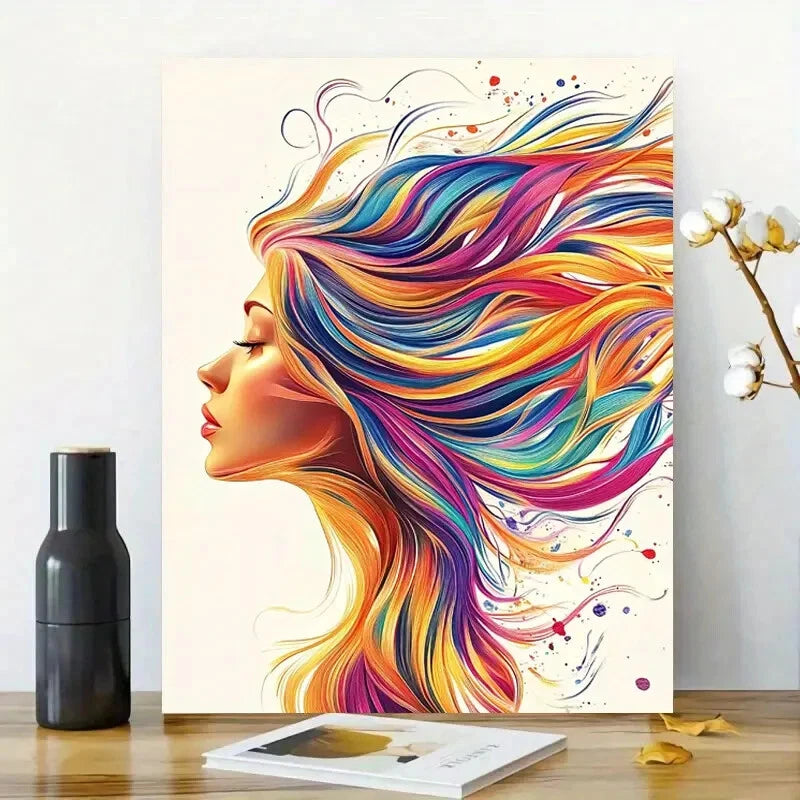 Beautiful Colorful Hair, Wind Blows Woman'S Face 40x60cm Metal Print Ready to Hang