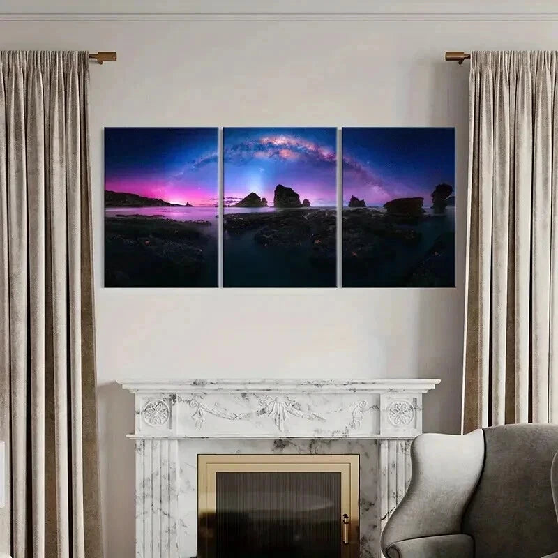 3pcs Natural Landscape Aurora Black Rocks Wall Art Set Canvas Framed 40x60cm - High Quality Print 100% Australian Made Wall Canvas Ready to Hang