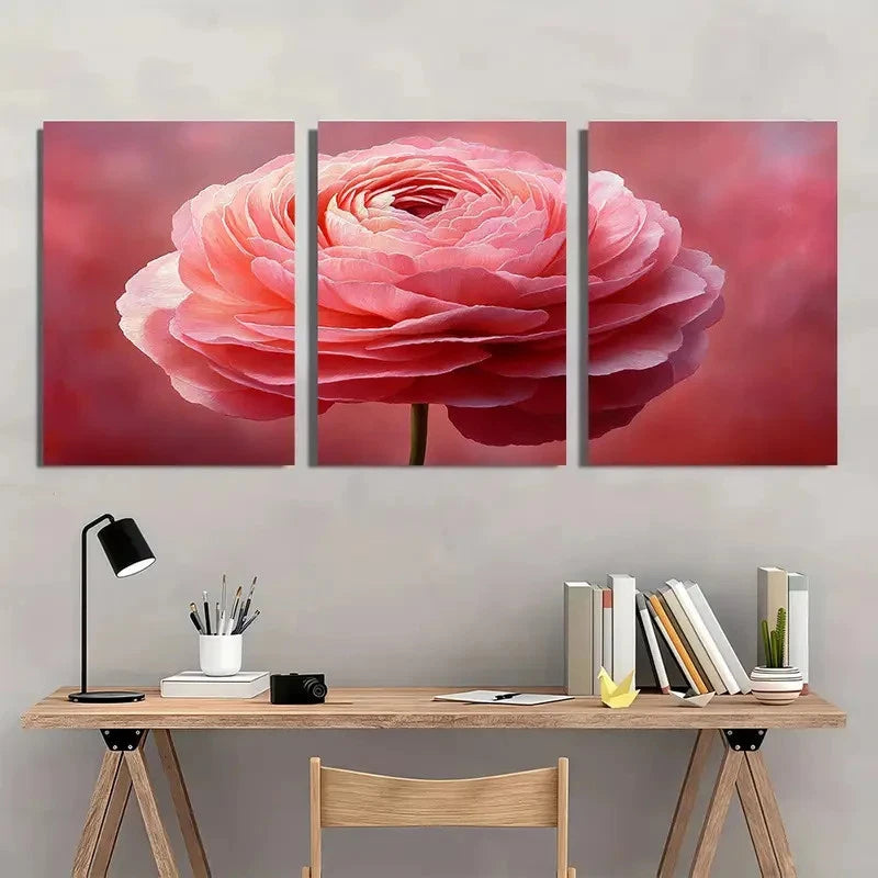 3pcs Pink Ranunculus Soft Pastel Flower Perfect Wall Art Set Canvas Framed 40x60cm - High Quality Print 100% Australian Made Wall Canvas Ready to Hang