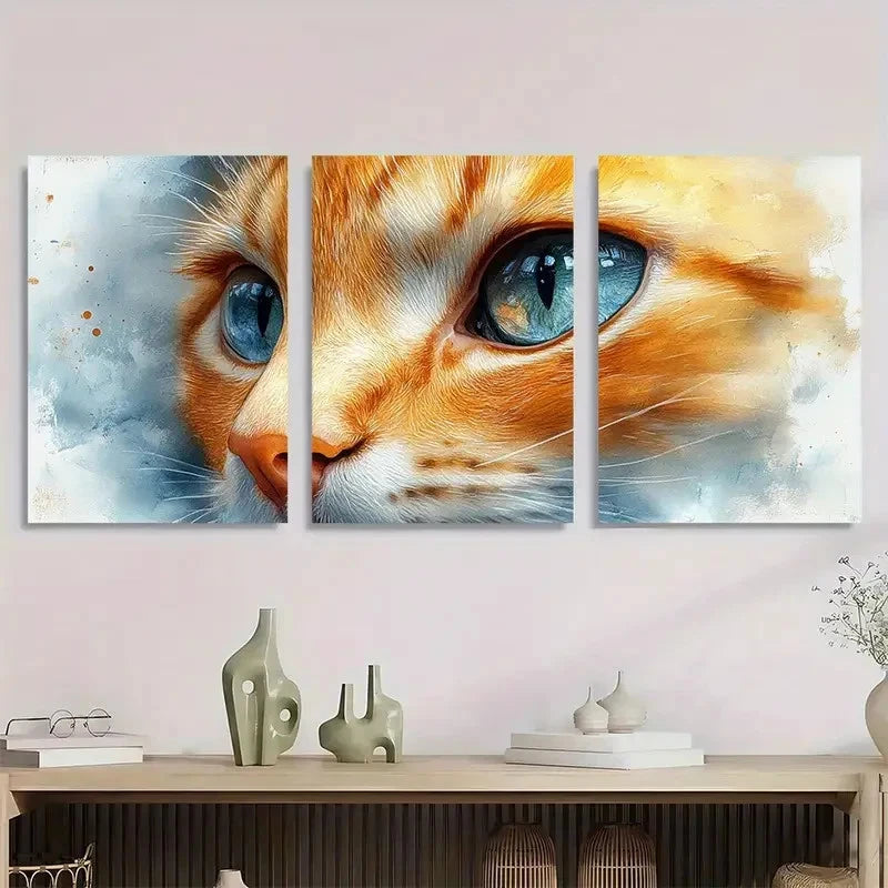 3pcs Orange Kitten In Blue Eyes & Gray Perfect Wall Art Set Canvas Framed 40x60cm - High Quality Print 100% Australian Made Wall Canvas Ready to Hang