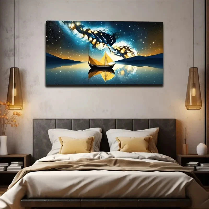 Magic Sky A Small Boat Wall Art Canvas Office Home Room Framed 120x60cm