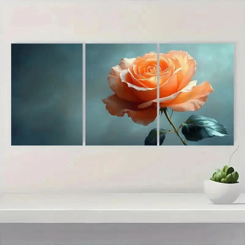 3pcs Elegant Peach Rose Serene Perfect Wall Art Set Canvas Framed 40x60cm - High Quality Print 100% Australian Made Wall Canvas Ready to Hang