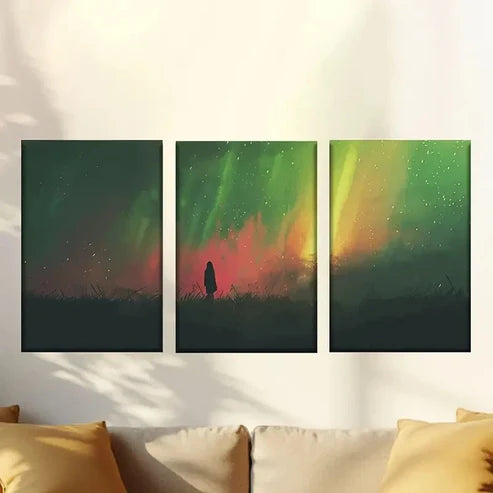 3pcs People under the Aurora Wall Art Canvas Unframed - High Quality Print 100% Australian Made Wall Canvas