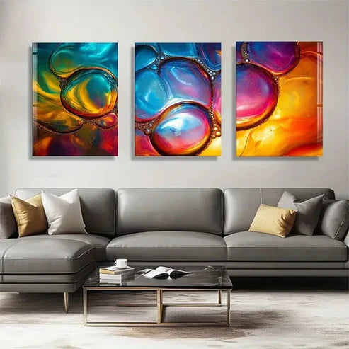 3pcs Bubbles with Bright Gradient Hues Perfect Wall Art Canvas Unframed - High Quality Print 100% Australian Made Wall Canvas