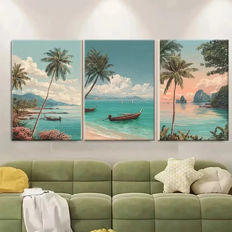 3pcs Koh Samui Asian Travel Wall Art Set Canvas Framed 40x60cm - High Quality Print 100% Australian Made Wall Canvas Ready to Hang