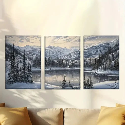 3pcs Forest with Serene Lake & Mountain Wall Art Set Canvas Unframed - High Quality Print 100% Australian Made Wall Canvas