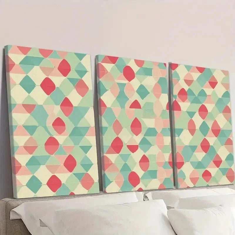 3pcs Retro Abstract Pattern Wall Art Set Canvas Framed 60x90cm - High Quality Print 100% Australian Made Wall Canvas Ready to Hang