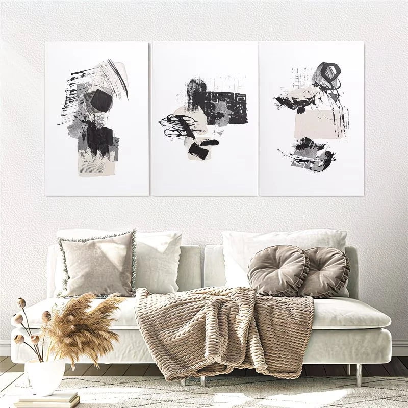 3pcs Beige and Grey Minimalist Abstract Wall Art Set Canvas Framed 40x60cm - High Quality Print 100% Australian Made Wall Canvas Ready to Hang
