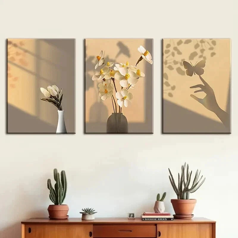 3pcs Shadow Art Of Butterflies And Flowers Wall Art Set Canvas Framed 40x60cm - High Quality Print 100% Australian Made Wall Canvas Ready to Hang