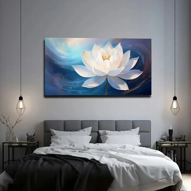 Elegant White For Lotus Wall Art Canvas Office Home Room Framed 120x60cm