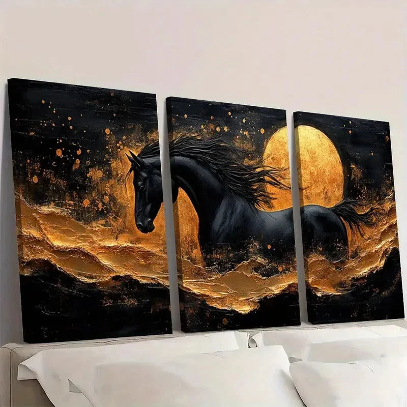 3pcs Abstract Painting with Golden Accents Wall Art Set Canvas Framed 40x60cm - High Quality Print 100% Australian Made Wall Canvas Ready to Hang