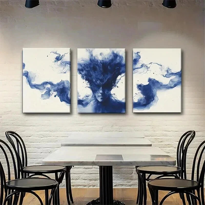 3pcs Modern Fluid Smoke Effect Blue Perfect Wall Art Set Canvas Framed 40x60cm - High Quality Print 100% Australian Made Wall Canvas Ready to Hang