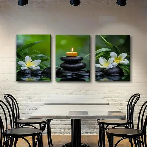 3pcs Nature Stones Candle and Plumeria Perfect Wall Art Canvas Unframed – High Quality Print 100% Australian Made Wall Canvas