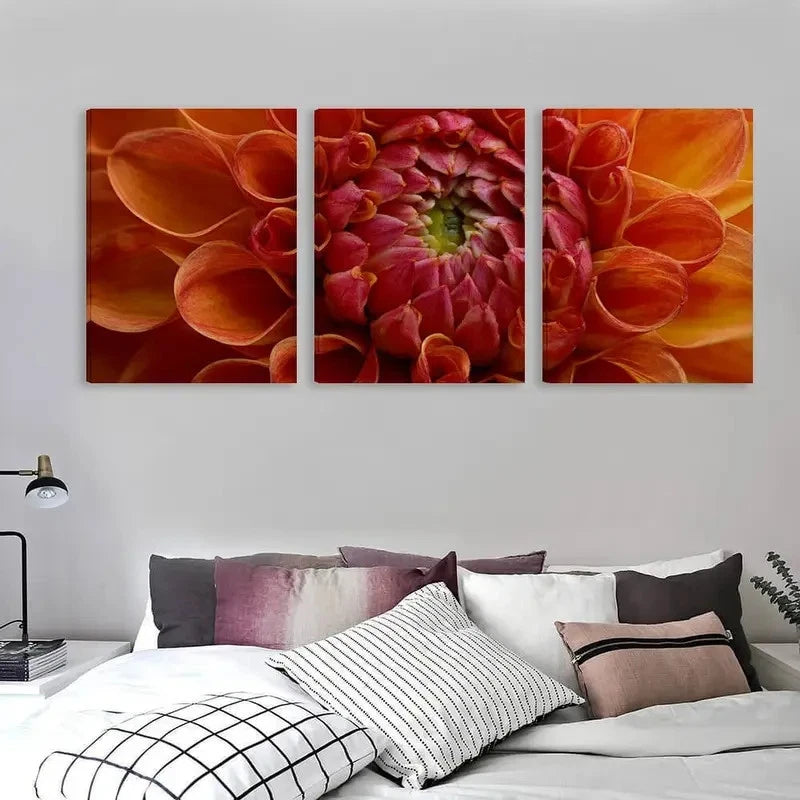 3pcs Vibrant Orange And Pink Dahlia Blooms Wall Art Set Canvas Framed 40x60cm - High Quality Print 100% Australian Made Wall Canvas Ready to Hang