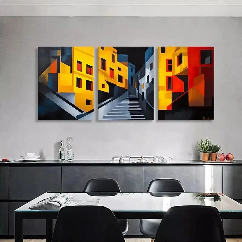 3pcs Abstract Urban Cityscape Stairway Perfect Wall Art Set Canvas Framed 40x60cm - High Quality Print 100% Australian Made Wall Canvas Ready to Hang