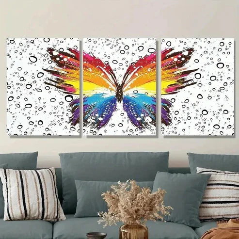 3pcs Colorful Butterfly Modern Abstract Wall Art Set Canvas Unframed - High Quality Print 100% Australian Made Wall Canvas