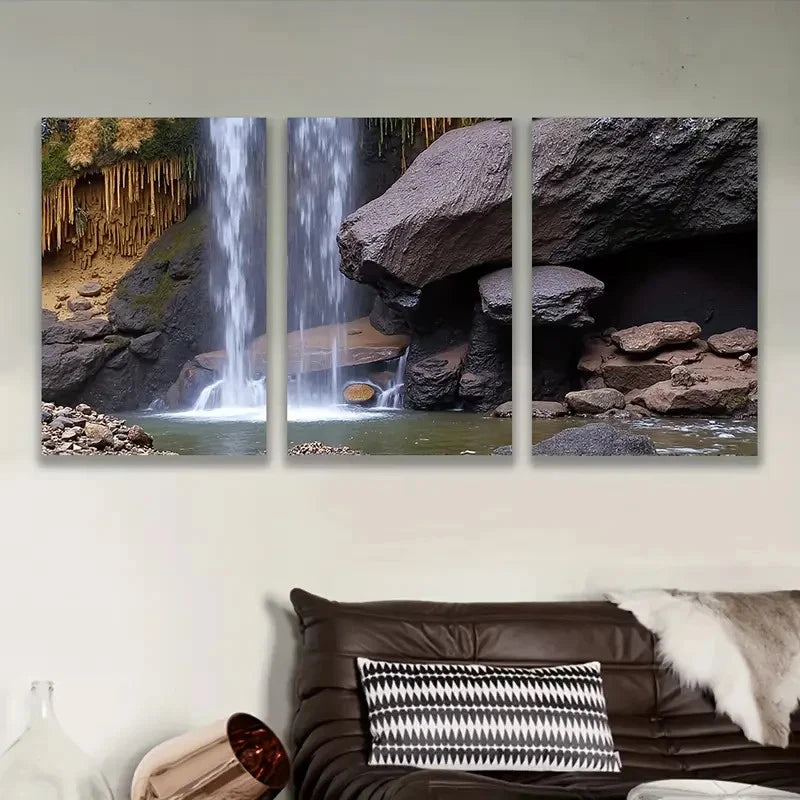 3pcs Waterfall Nature Scene Wall Art Set Canvas Framed 40x60cm - High Quality Print 100% Australian Made Wall Canvas Ready to Hang