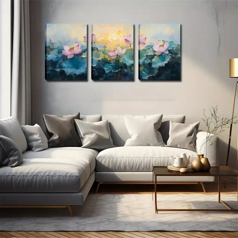 3pcs Pink & Blue Serene Nature Scene Perfect Wall Art Set Canvas Framed 40x60cm - High Quality Print 100% Australian Made Wall Canvas Ready to Hang