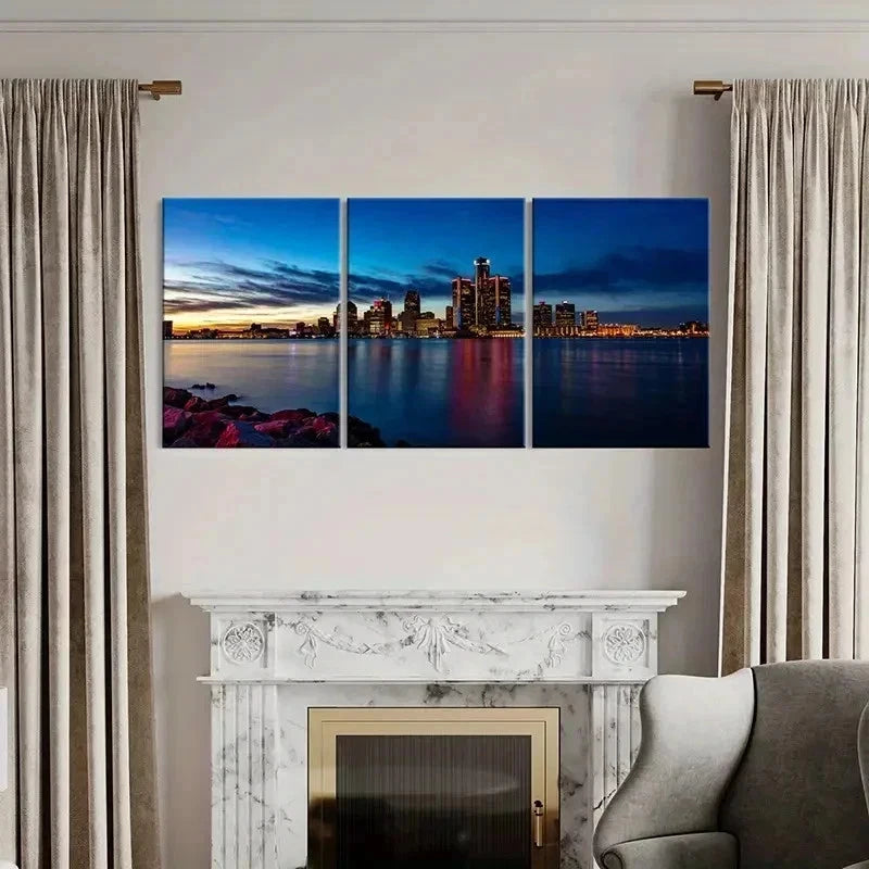 3pcs Modern Cityscape Sunset City Skyline Wall Art Set Canvas Framed 40x60cm - High Quality Print 100% Australian Made Wall Canvas Ready to Hang