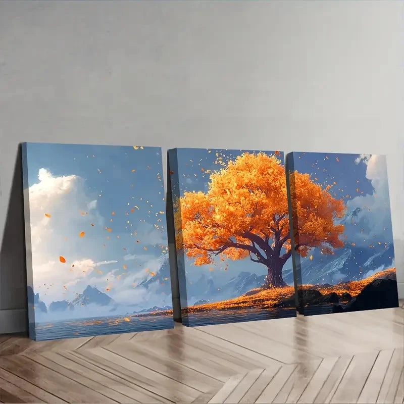 3pcs Vibrant Golden Leaves By Calm Wall Art Set Canvas Framed 40x60cm - High Quality Print 100% Australian Made Wall Canvas Ready to Hang