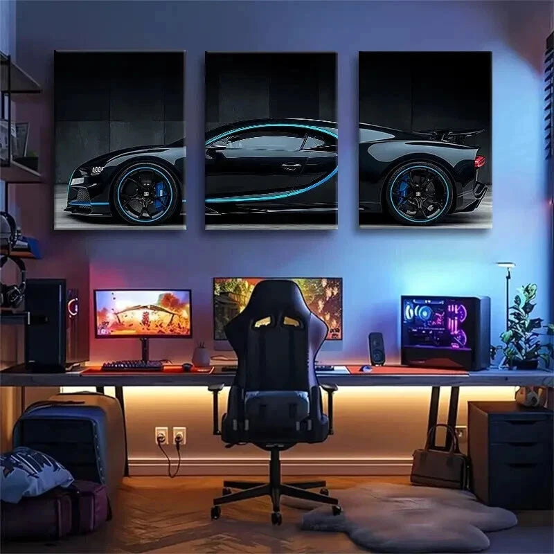 3pcs Supercar Modern Sports Automotive Perfect Wall Art Set Canvas Framed 40x60cm - High Quality Print 100% Australian Made Wall Canvas Ready to Hang