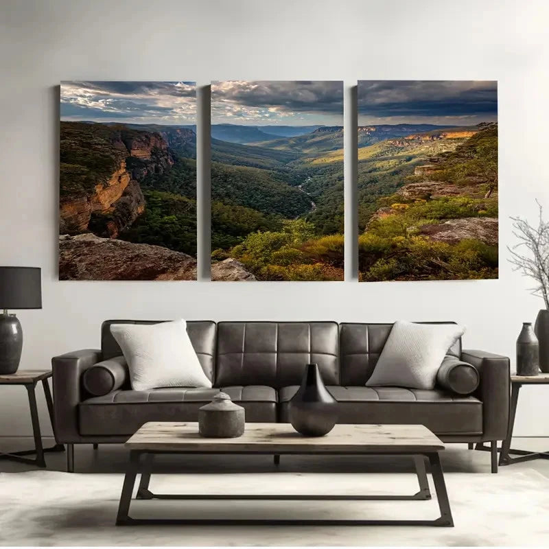 3pcs Blue Mountains National Park, Australia Wall Art Set Canvas Framed 60x90cm - High Quality Print 100% Australian Made Wall Canvas Ready to Hang