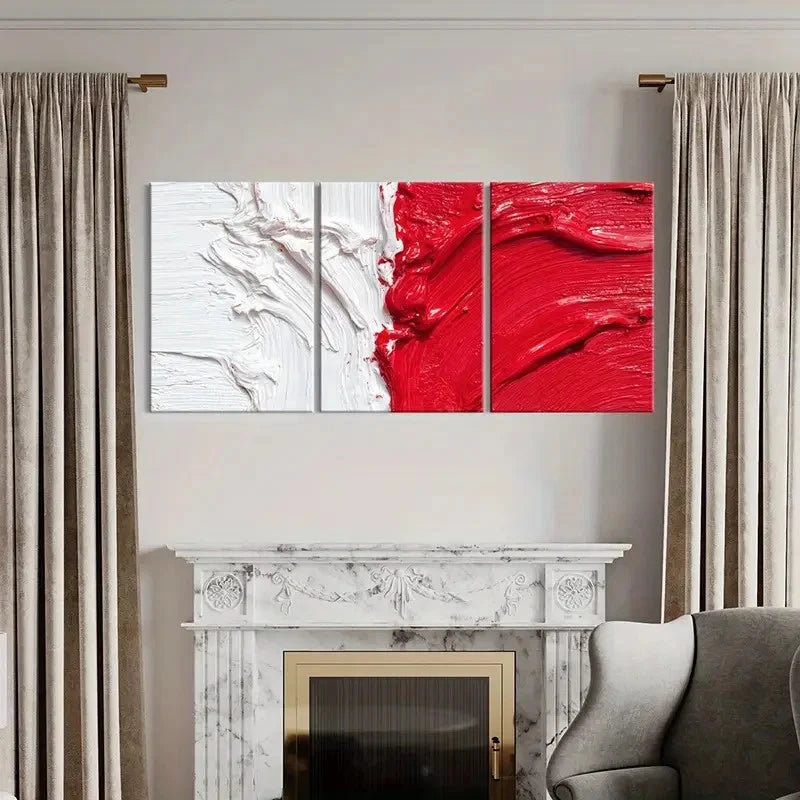 3pcs Abstract Red White Contrast Design Wall Art Set Canvas Framed 60x90cm - High Quality Print 100% Australian Made Wall Canvas Ready to Hang