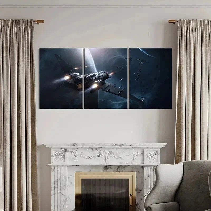 3pcs Futuristic Spaceship in Cosmic Setting Wall Art Set Canvas Framed 40x60cm - High Quality Print 100% Australian Made Wall Canvas Ready to Hang
