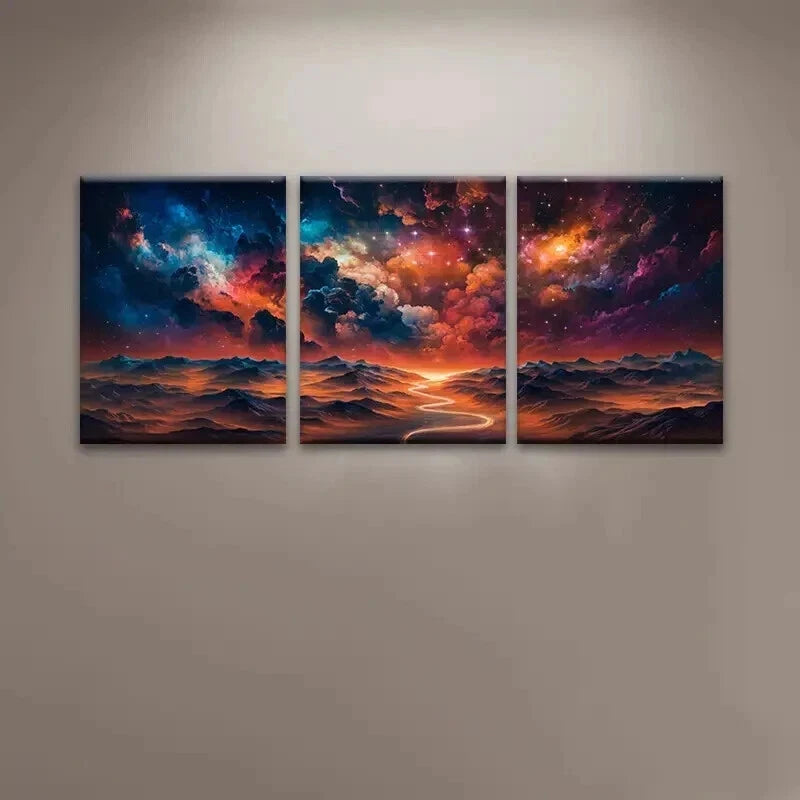 3pcs Vibrant Starry Skies & Mountain Range Wall Art Set Canvas Framed 40x60cm - High Quality Print 100% Australian Made Wall Canvas Ready to Hang