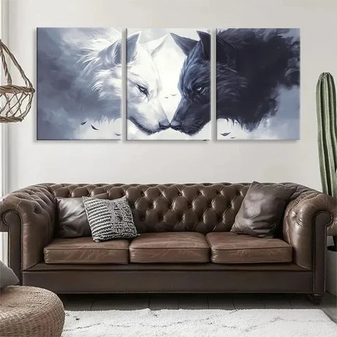 3pcs White and Black Wolf Face Abstract Perfect Wall Art Canvas Unframed – High Quality Print 100% Australian Made Wall Canvas