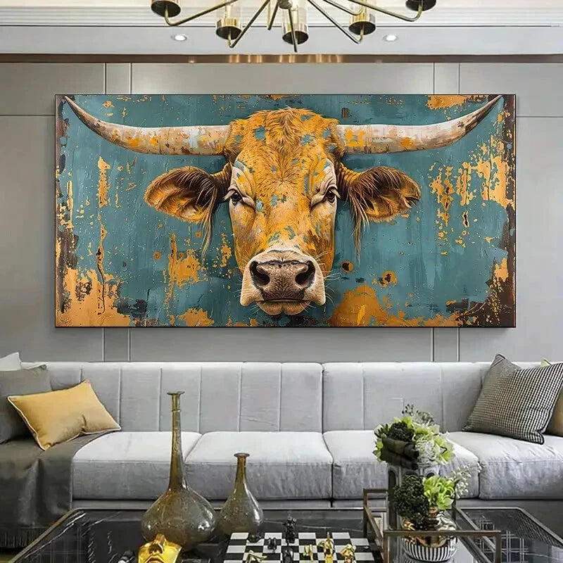 Rustic Bull Vintage Perfect Wall Art Canvas Office Home Room Framed 120x60cm
