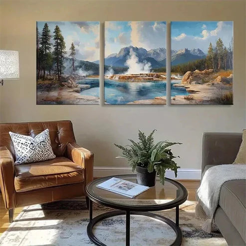 3pcs Majestic Yellowstone Geyser Lands Perfect Wall Art Canvas Unframed - High Quality Print 100% Australian Made Wall Canvas