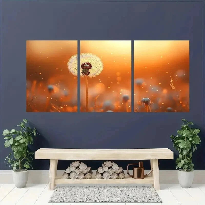 3pcs Dandelion & Sunset Scene with Golden Glow Wall Art Set Canvas Framed 40x60cm - High Quality Print 100% Australian Made Wall Canvas Ready to Hang