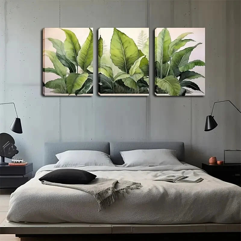 3pcs Tropical Green Banana Leaf Decoration Wall Art Set Canvas Framed 40x60cm - High Quality Print 100% Australian Made Wall Canvas Ready to Hang