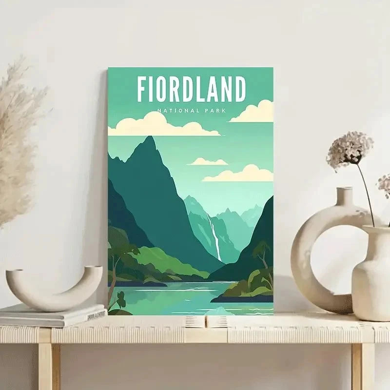 Fiordland National Park New Zealand Map Travel Poster Print Wall Art