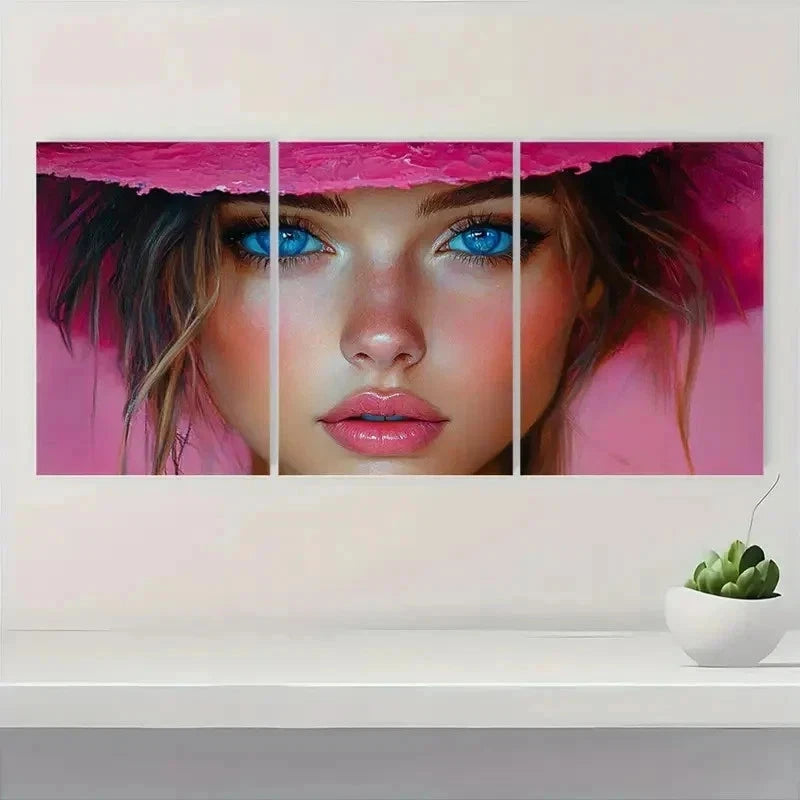 3pcs Abstract Girl Pink & Blue ART Wall Art Set Canvas Framed 40x60cm - High Quality Print 100% Australian Made Wall Canvas Ready to Hang