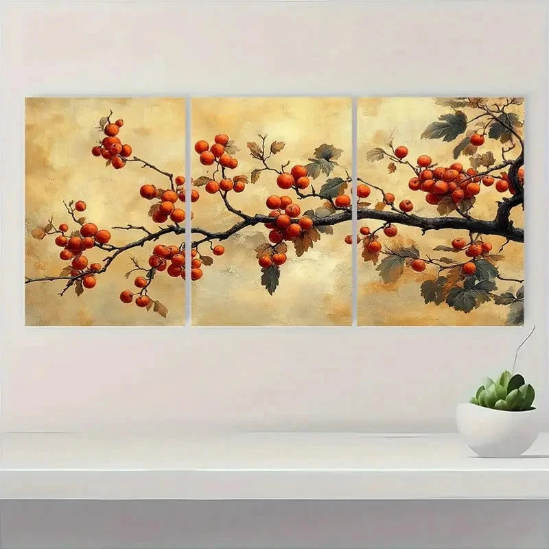 3pcs Cherry Blossoms and Fruits AD Wall Art Set Canvas Framed 60x90cm - High Quality Print 100% Australian Made Wall Canvas Ready to Hang