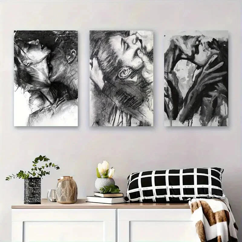 3pcs Black And White Passionate Lovers Perfect Wall Art Set Canvas Framed 40x60cm - High Quality Print 100% Australian Made Wall Canvas Ready to Hang