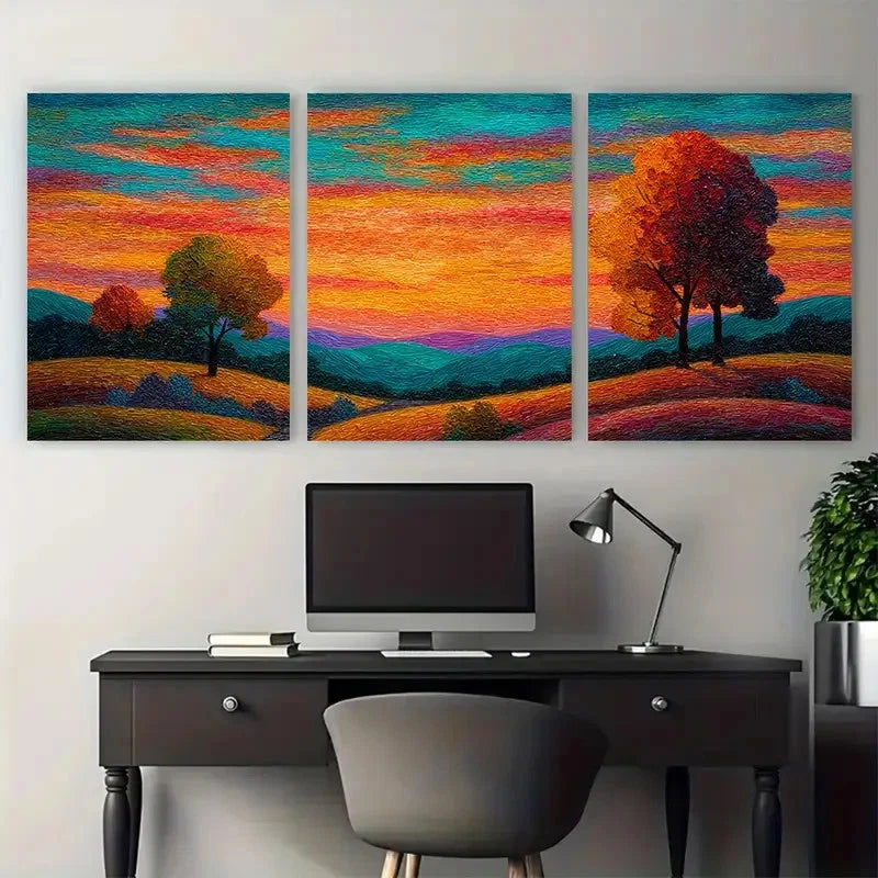 3pcs Warm Sunset Glow Vibrant Autumn Perfect Wall Art Set Canvas Framed 40x60cm - High Quality Print 100% Australian Made Wall Canvas Ready to Hang